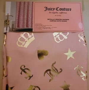 Juicy Couture Pink and Gold Crown Shower Curtain NEW with TAGS Gold Hooks